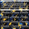 Custom Black Yellow Blue-White Lightning Hockey Lace Neck Jersey