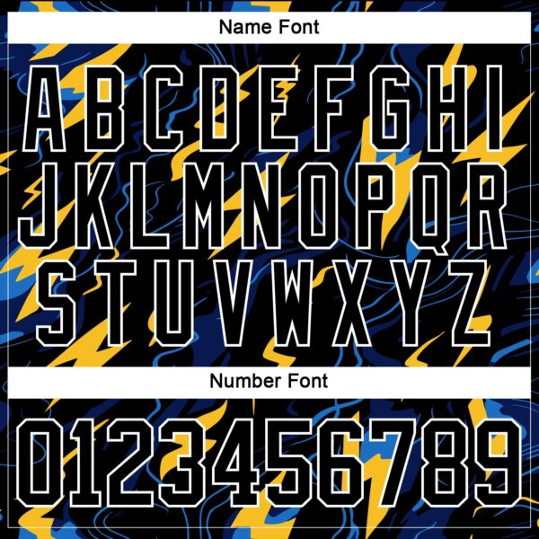 Custom Black Yellow Blue-White Lightning Hockey Lace Neck Jersey