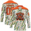 Custom Cream Orange Green Yellow-Black Lightning Hockey Lace Neck Jersey