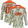 Custom Cream Orange Green Yellow-Black Lightning Hockey Lace Neck Jersey