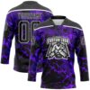 Custom Purple Black-White Lightning Hockey Lace Neck Jersey