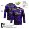 Custom Purple Black-White Lightning Hockey Lace Neck Jersey
