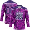 Custom Purple Black Pink-White Lightning Hockey Lace Neck Jersey