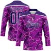Custom Purple Black Pink-White Lightning Hockey Lace Neck Jersey