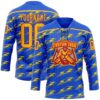 Custom Thunder Blue Gold-Red Lightning Hockey Lace Neck Jersey
