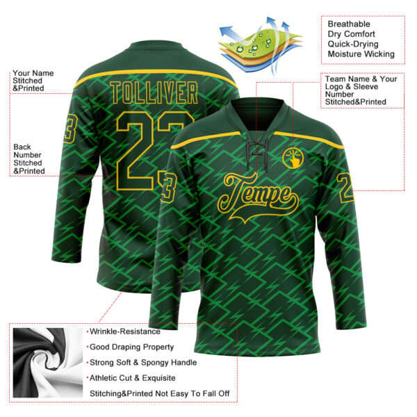 Custom Green Yellow Lightning Hockey Lace Neck Jersey