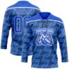 Custom Thunder Blue White Lightning Hockey Lace Neck Jersey