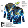 Custom Black Blue Yellow-White Lightning Hockey Lace Neck Jersey