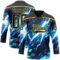 Custom Black Blue Yellow-White Lightning Hockey Lace Neck Jersey