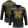 Custom Black Blue-Yellow Lightning Hockey Lace Neck Jersey