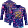 Custom Dark Purple Pink Blue-Yellow Lightning Hockey Lace Neck Jersey