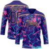 Custom Dark Purple Pink Blue-Yellow Lightning Hockey Lace Neck Jersey