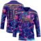 Custom Dark Purple Pink Blue-Yellow Lightning Hockey Lace Neck Jersey