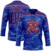 Custom Dark Purple Blue-Orange Lightning Hockey Lace Neck Jersey