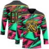 Custom Black Green Pink-Yellow Lightning Hockey Lace Neck Jersey