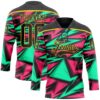 Custom Black Green Pink-Yellow Lightning Hockey Lace Neck Jersey
