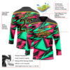 Custom Black Green Pink-Yellow Lightning Hockey Lace Neck Jersey