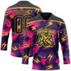 Custom Purple Black Pink-Yellow Lightning Hockey Lace Neck Jersey