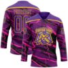 Custom Purple Black Pink-Yellow Lightning Hockey Lace Neck Jersey