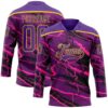 Custom Purple Black Pink-Yellow Lightning Hockey Lace Neck Jersey