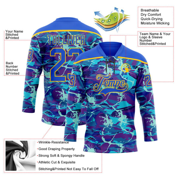 Custom Blue Thunder Blue-Yellow Lightning Hockey Lace Neck Jersey