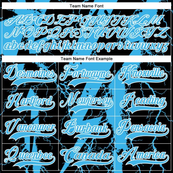 Custom Sky Blue Black-White Lightning Hockey Lace Neck Jersey