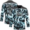 Custom Black Blue-White Lightning Hockey Lace Neck Jersey