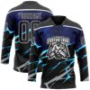 Custom Black Blue Gray-White Lightning Hockey Lace Neck Jersey