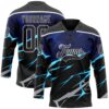 Custom Black Blue Gray-White Lightning Hockey Lace Neck Jersey
