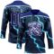Custom Navy Royal Blue-White Lightning Hockey Lace Neck Jersey