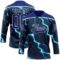 Custom Navy Royal Blue-White Lightning Hockey Lace Neck Jersey