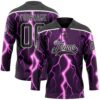 Custom Black Purple Pink-White Lightning Hockey Lace Neck Jersey