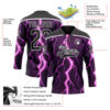 Custom Black Purple Pink-White Lightning Hockey Lace Neck Jersey