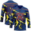 Custom US Navy Blue Yellow Black-Orange Lightning Hockey Lace Neck Jersey