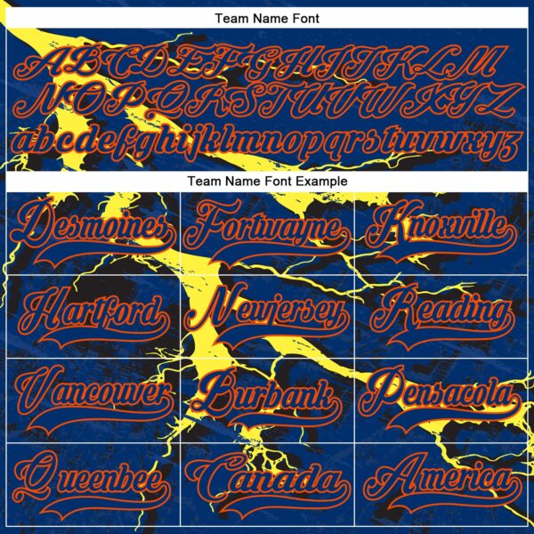 Custom US Navy Blue Yellow Black-Orange Lightning Hockey Lace Neck Jersey