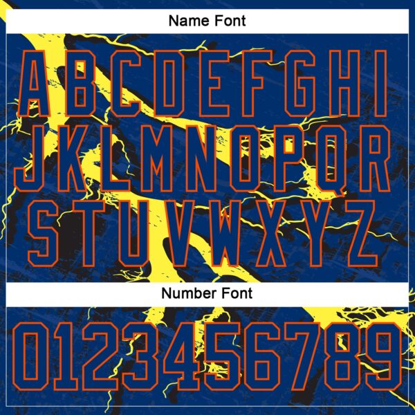 Custom US Navy Blue Yellow Black-Orange Lightning Hockey Lace Neck Jersey