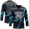 Custom Black Blue-White Lightning Hockey Lace Neck Jersey