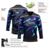 Custom Black Blue-White Lightning Hockey Lace Neck Jersey