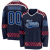 Custom Navy US Navy Blue Red-White Plaid Hockey Jersey