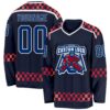 Custom Navy US Navy Blue Red-White Plaid Hockey Jersey