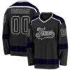 Custom Black Blue-White Plaid Hockey Jersey