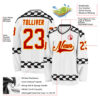 Custom White Red Gold-Black Plaid Hockey Jersey