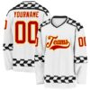 Custom White Red Gold-Black Plaid Hockey Jersey