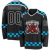 Custom Black Blue-White Plaid Hockey Jersey