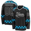 Custom Black Blue-White Plaid Hockey Jersey