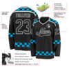 Custom Black Blue-White Plaid Hockey Jersey