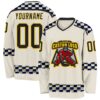 Custom Cream Black Yellow Red-Blue Plaid Hockey Jersey