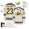 Custom Cream Black Yellow Red-Blue Plaid Hockey Jersey