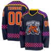 Custom Navy Orange Purple Pink-White Plaid Hockey Jersey