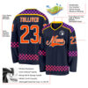 Custom Navy Orange Purple Pink-White Plaid Hockey Jersey